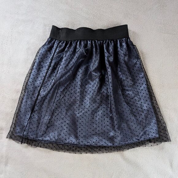 Swiss Polka Dot Mesh Mini Skirt Women's Small Blue Black Satin Tulle Y2K - Picture 3 of 5